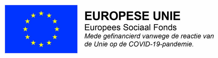 EU-embleem, Europese vlag met tekst over het Europees Sociaal Fonds en REACT-EU