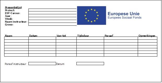 Formulier aanwezigheidsregistratie